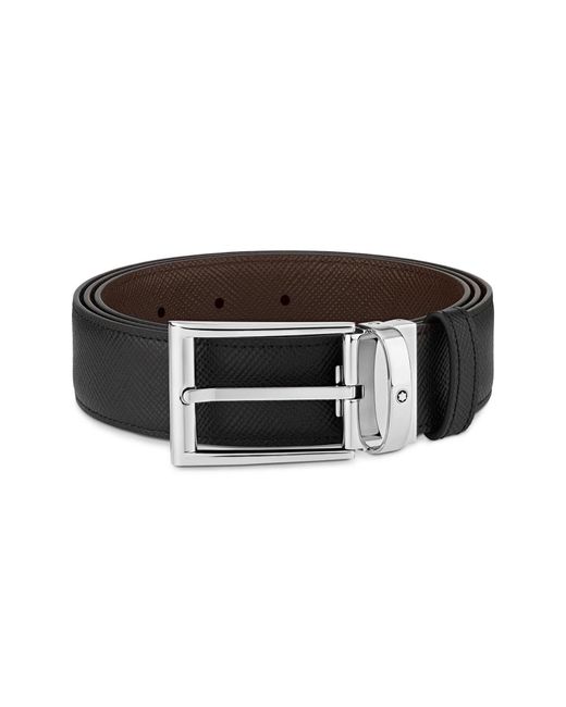 Montblanc Trapeze Reversible Leather Belt in Black at