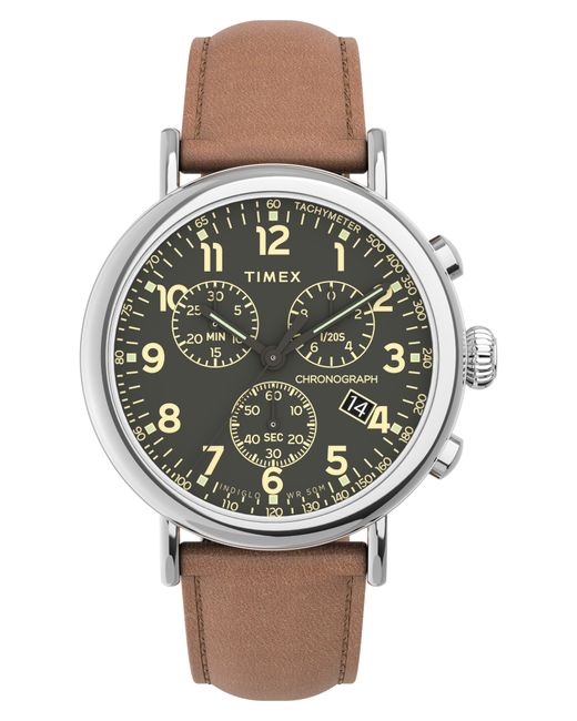 TimexR TimexR Standard Chronograph Leather Strap Watch 41mm in Green/Brown at