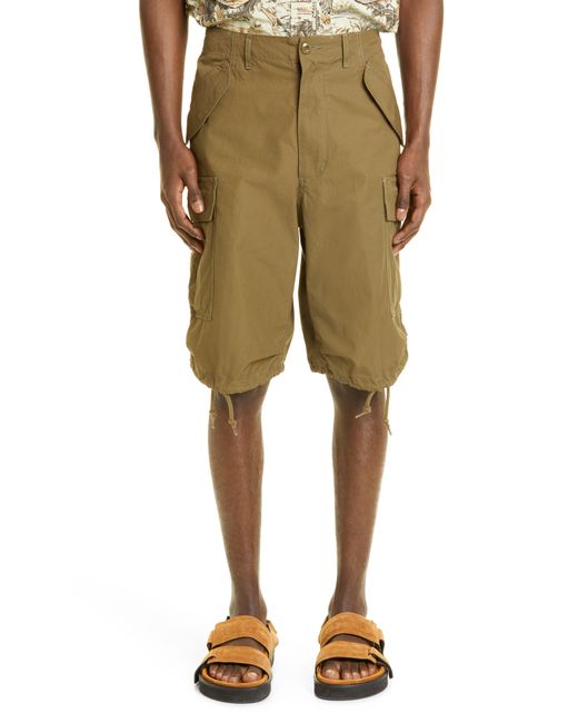 Beams Plus Cotton Ripstop Cargo Shorts in Olive at Large