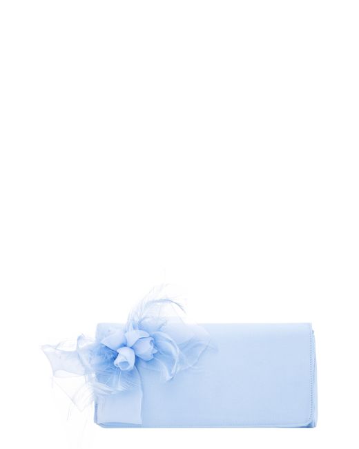 Nina Feather Embellished Clutch in Sky Blue at