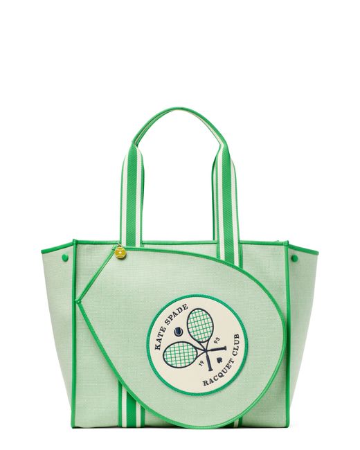 Kate Spade New York courtside tennis large canvas tote in Fresh Greens Multi at