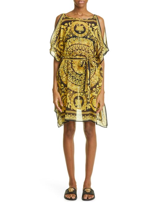Versace First Line Versace Barocco Silk Georgette Cover-Up Dress in Gold at