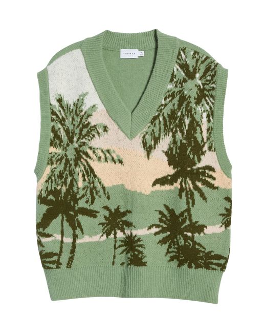 Topman Palm Tree V-Neck Sweater Vest in at