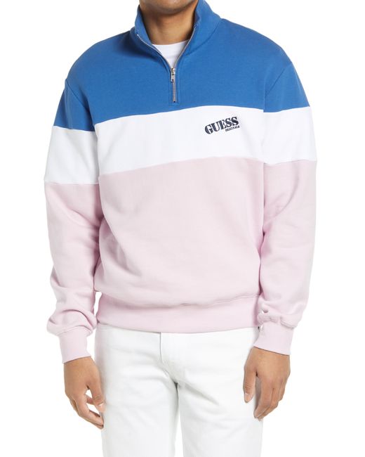 GUESS Originals Go Reynolds Colorblock Half Zip Cotton Blend Sweatshirt in at