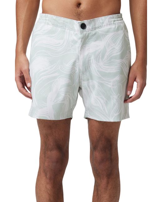 Good Man Brand Print Swim Trunks in Celadon Wavy Stripe at X-Large