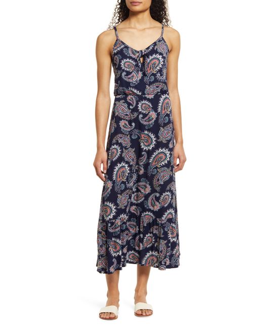 Loveappella Tie Front Maxi Sundress in Navy at Large