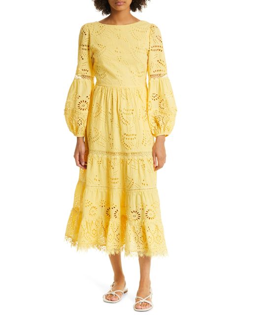 Kobi Halperin Zadie Long Sleeve Cotton Eyelet Dress in Butter at Large