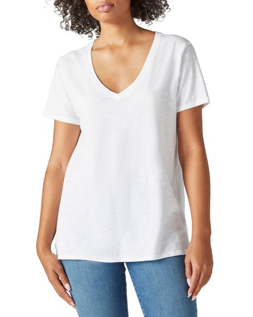 Lucky Brand Classic V-Neck Cotton Blend T-Shirt in Bright at Medium