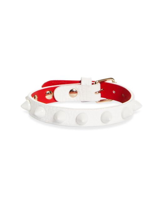 Christian Louboutin Loubilink Studded Leather Bracelet in Bianco/Bianco at