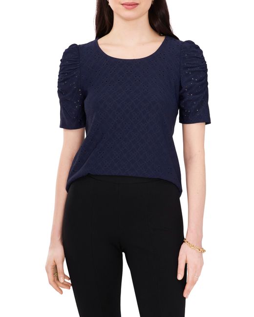 Chaus Eyelet Ruched Sleeve Top in Navy at Small
