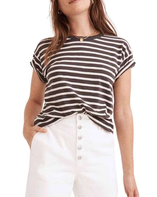 Madewell Whisper Stripe Crewneck Cotton T-Shirt in Root Beer Lighthouse at Xx-Large