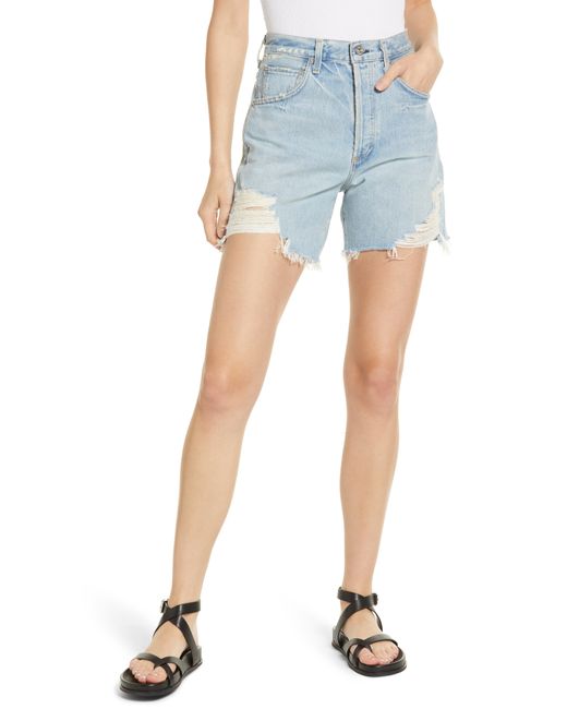 Citizens of Humanity Elle Distressed High Waist Cutoff Denim Shorts in Mallorca at 24