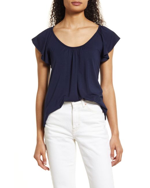 Loveappella Flutter Sleeve Top in at