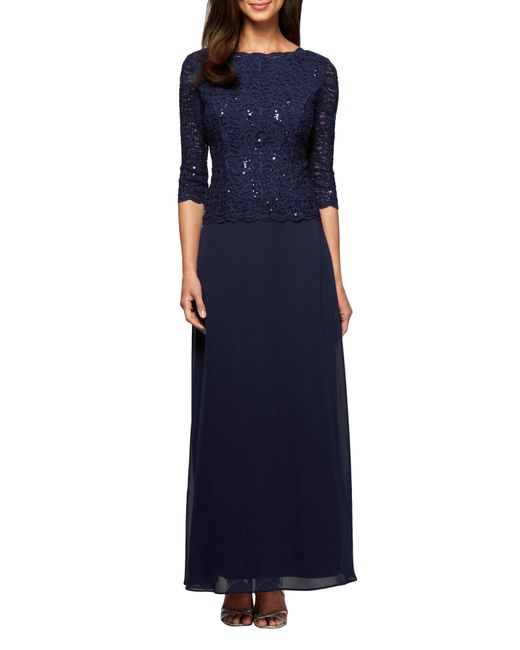 Alex Evenings Sequin Lace Chiffon Gown in at