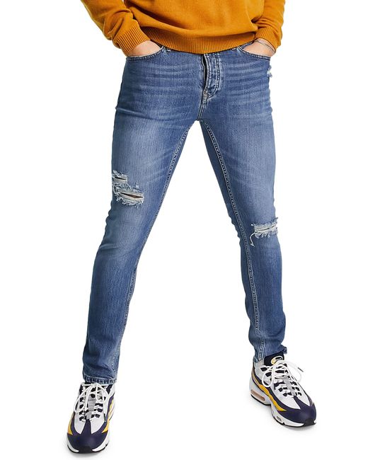 Topman Ripped Stretch Skinny Jeans in at