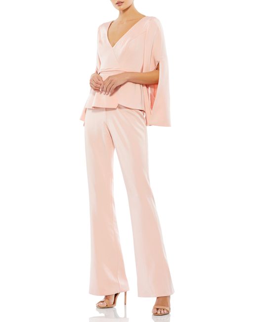 Ieena for Mac Duggal Long Sleeve Flare Leg Jumpsuit in at