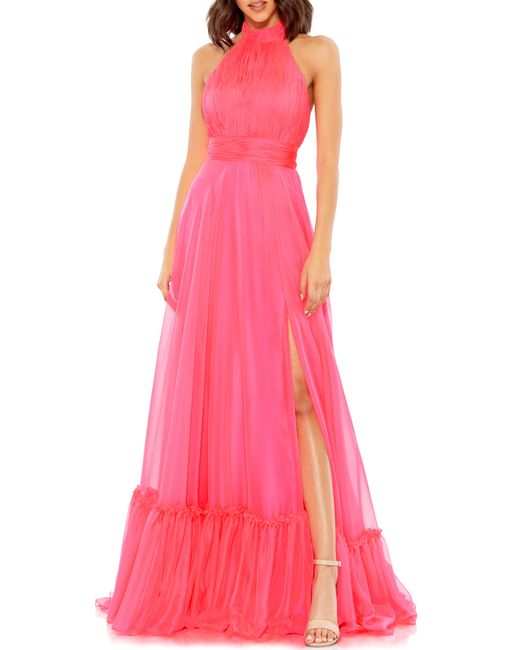 Mac Duggal Halter Neck Tiered Satin Gown in at