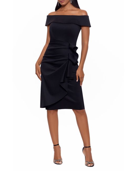 Xscape Ruffle Off the Shoulder Scuba Dress in at