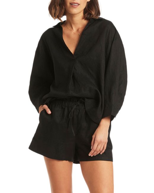 Sea Level Kyotot Linen Cover-Up Shirt in at
