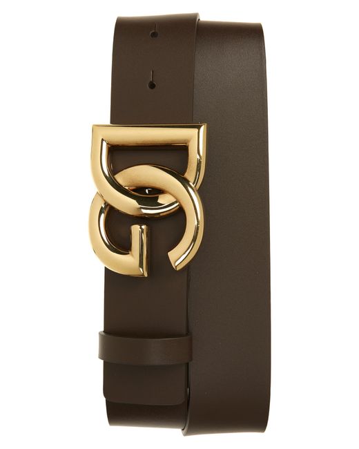 Dolce & Gabbana DG Logo Buckle Leather Belt in Moro Gold at