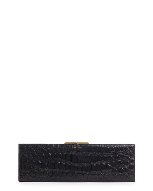 Saint Laurent Large Croc Embossed Leather Frame Clutch in at