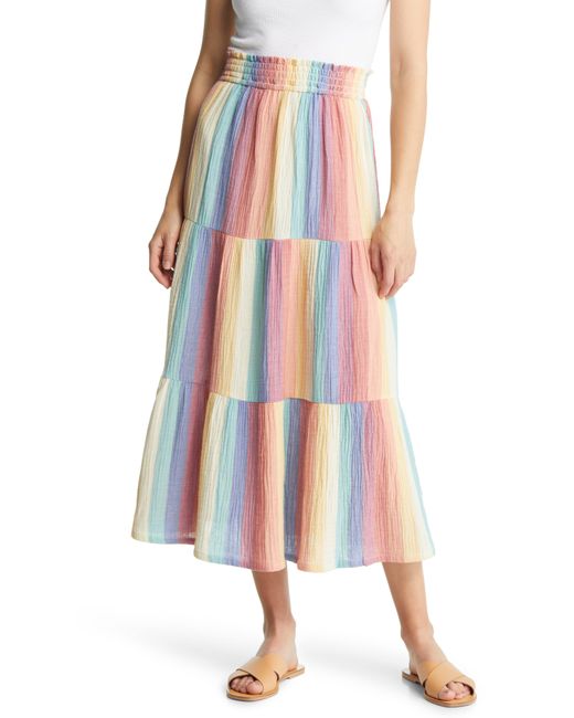Marine Layer Corrine Rainbow Stripe Tiered Maxi Skirt in at