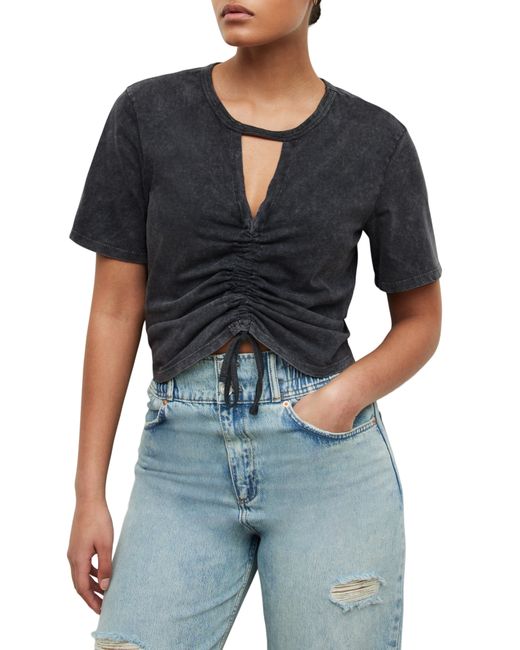 AllSaints Gigi Cutout Ruched Front Cotton T-Shirt in at