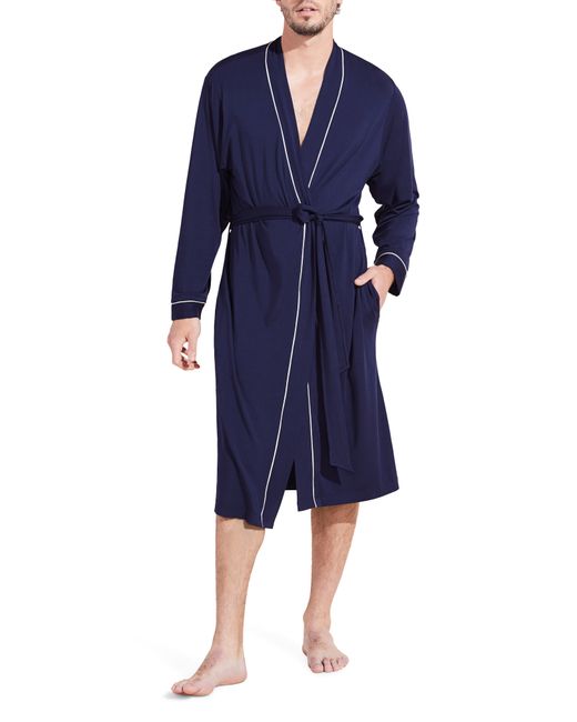 Eberjey William Lightweight Knit Robe in True Navy/Ivory at Large