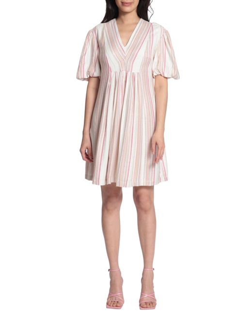 Maggy London Embroidered Stripe Fit Flare Dress in Ivory at