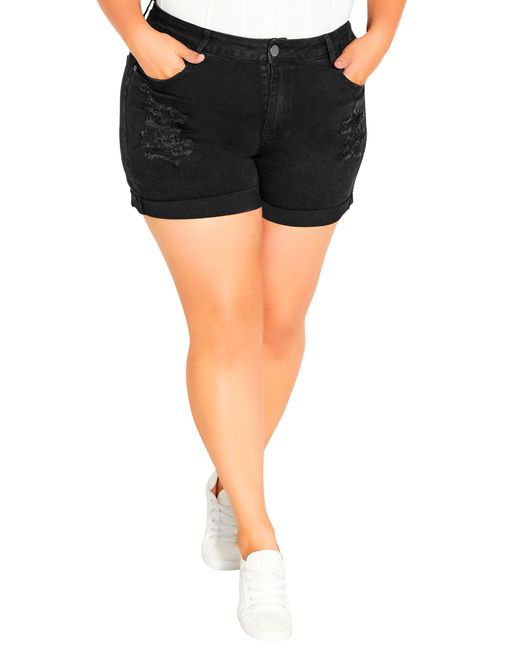 City Chic Ripped Love Shorts in at