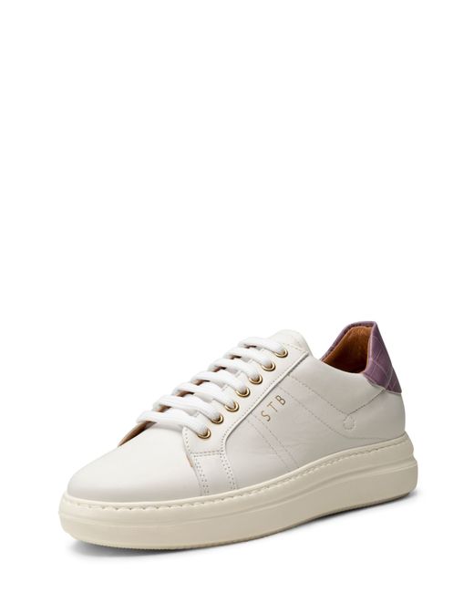 Shoe the Bear Valda Lace-Up Leather Sneaker in White/Lavender Croco at