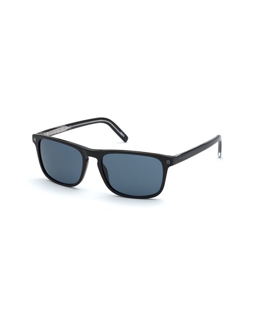 Z Zegna 58mm Rectangular Sunglasses in Shiny Black at