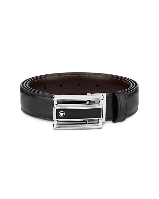Montblanc Rectangular Cut-Out Buckle Reversible Leather Belt in Black at