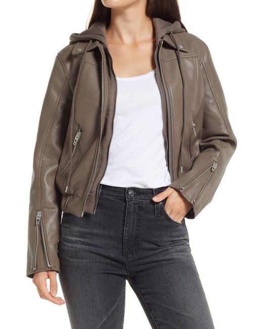Blank NYC Faux Leather Bomber Jacket with Removable Hood in at