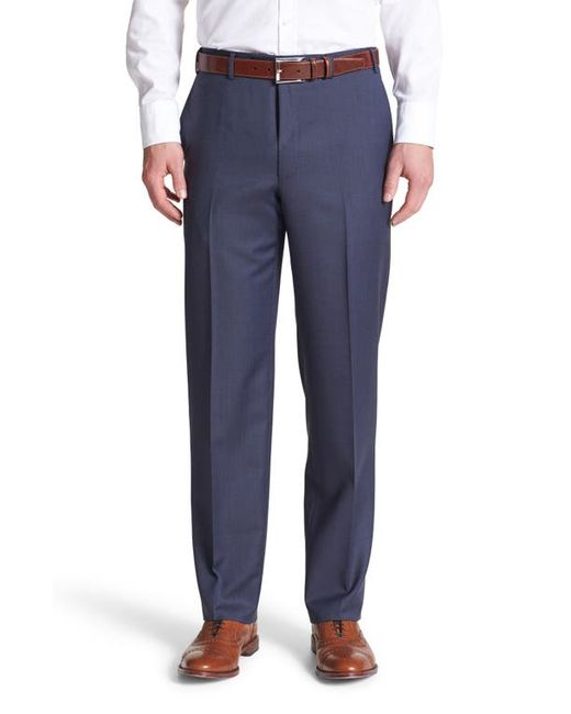 Canali Flat Front Solid Wool Trousers in at
