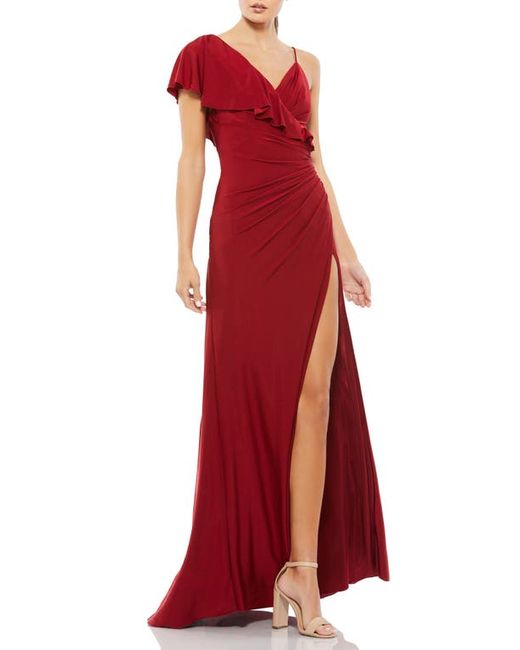 Mac Duggal Ruffle Slit A-Line Gown in at