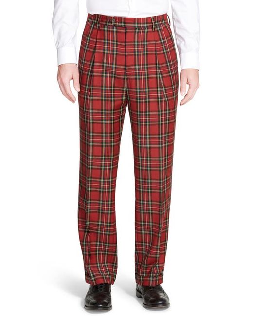 Berle Touch Finish Pleated Classic Fit Plaid Wool Trousers in at