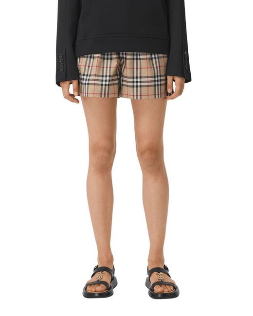 Burberry Audrey Check Side Stripe Stretch Cotton Shorts in at