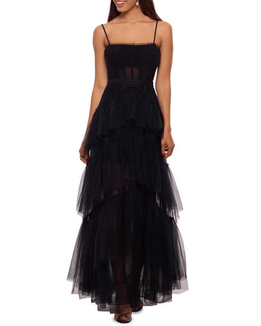 Betsy & Adam Tiered Tulle Ruffle Gown in at