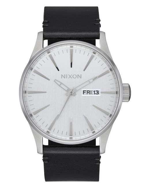 Nixon The Sentry Leather Strap Watch 42mm in Black at