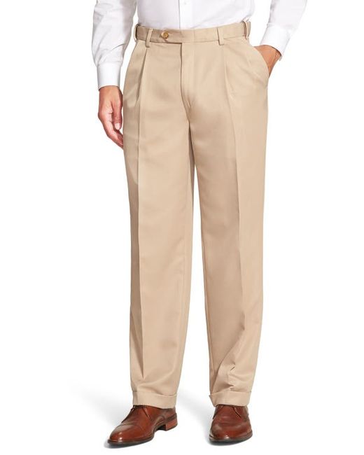 Berle Self Sizer Waist Pleated Classic Fit Microfiber Trousers in at