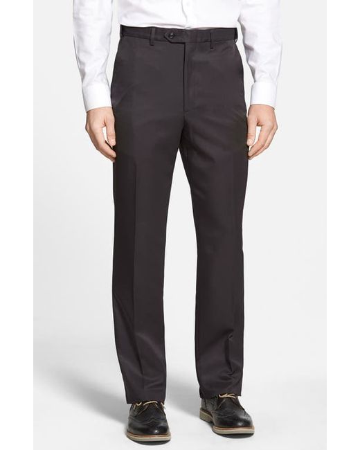 Berle Self Sizer Waist Flat Front Classic Fit Microfiber Trousers in at