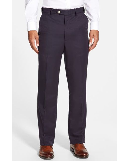 Berle Self Sizer Waist Flat Front Classic Fit Microfiber Trousers in at