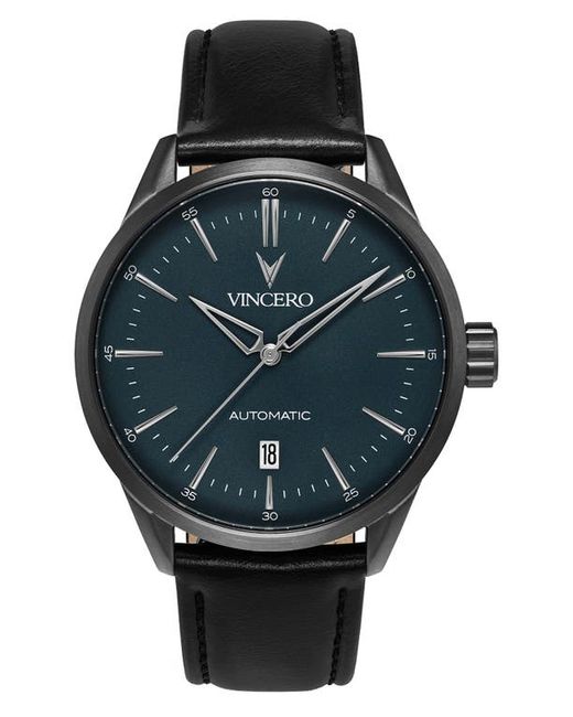 Vincero Icon Automatic Leather Strap Watch in Gunmetal/Slate at