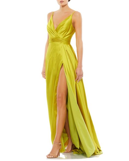 Mac Duggal Wrap Front Pleated Satin Gown in at