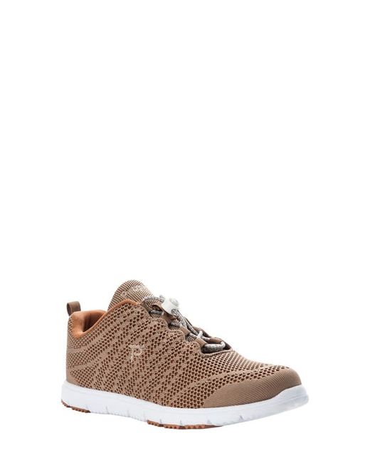 Propét Travelwalker Evo Mesh Sneaker in Taupe/Sienna Fabric at