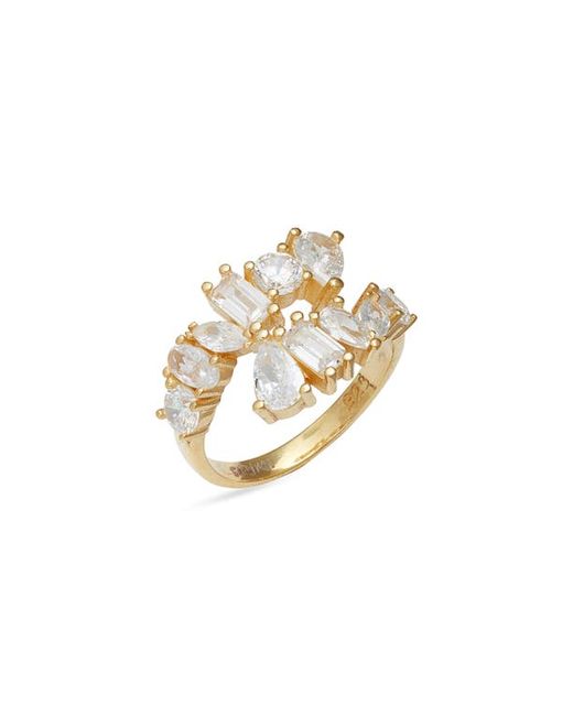 Shymi Multicut Cubic Zirconia Bypass Ring in Gold/White Stone at