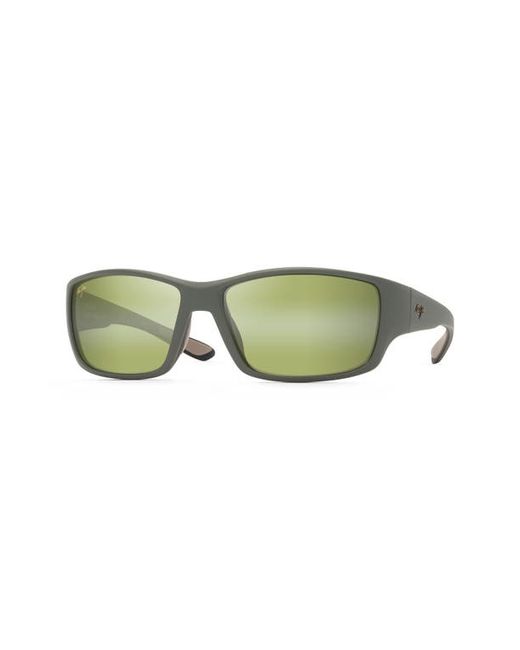 Maui Jim Local Kine 61mm Polarized Wraparound Sunglasses in Brown/Black at