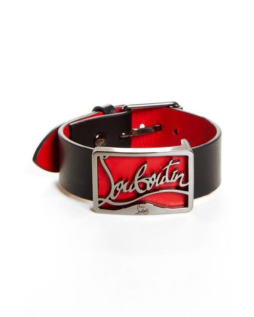 Christian Louboutin Ricky Logo Leather Bracelet in Gun Metal at