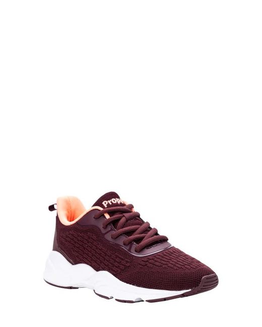 Propét Stability Strive Sneaker in Burgundy/Coral Fabric at